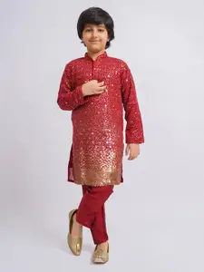 VASTRAMAY Boys Embroidered Regular Sequinned Kurta With Pyjamas