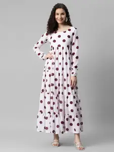 DEEBACO Polka Dot Printed Georgette A-line Tiered Maxi Dress