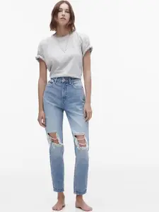 LULU & SKY Women Straight Fit High-Rise Light Fade Highly Distressed Jeans