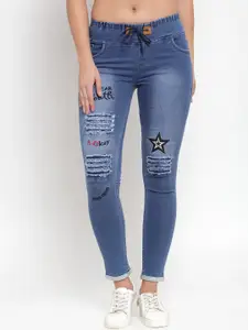 A-Okay Women Skinny Fit Mildly Distressed Light Fade Embroidered Stretchable Jeans