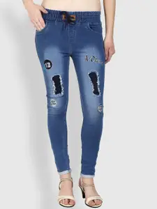 A-Okay Women Skinny Fit Mildly Distressed Light Fade Embroidered Stretchable Jeans