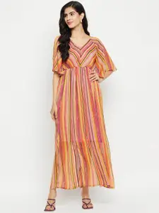 Ruhaans Multicoloured Striped Chiffon Maxi Dress