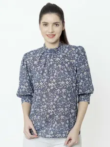 SQew Floral Printed High Neck Puffed Sleeves Top