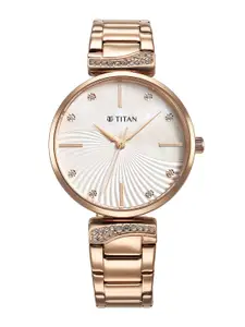 Titan Women Embellished Dial & Stainless Steel Straps Analogue Watch 95237WM01