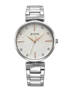 Titan Women Embellished Dial & Stainless Steel Straps Analogue Watch 95237SM01