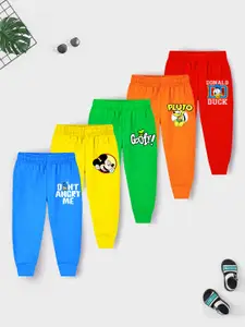 YK Disney Boys Pack of 5 Typography Printed Cotton Joggers
