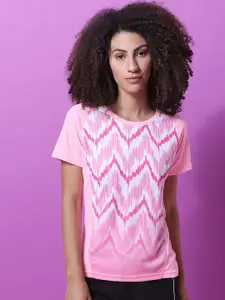 Campus Sutra Women Pink Printed Polo Collar T-shirt