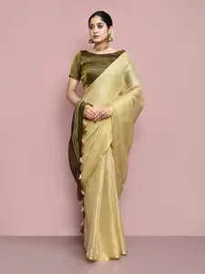 elora Beige & Olive Green Zari Tissue Chanderi Saree