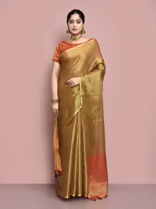 elora Brown & Red Zari Tissue Chanderi Saree