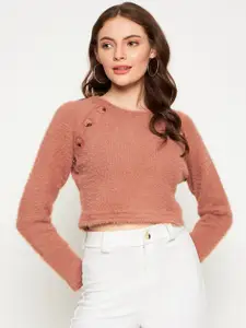 Madame Women Brown Boucle Crop Pullover