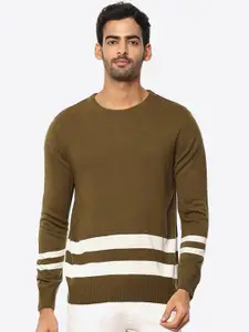 2Bme Men Khaki & White Striped Pullover
