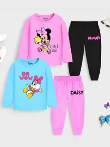 YK Disney Girls Pink & Blue Printed T-shirt with Pyjamas
