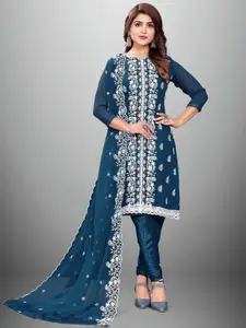 APNISHA Tan & White Embroidered Silk Georgette Unstitched Dress Material