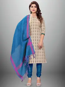 APNISHA Beige & Blue Unstitched Dress Material
