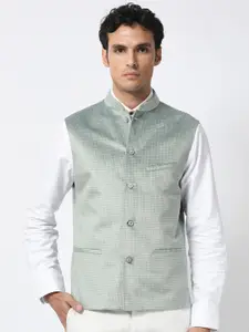 RARE RABBIT Men Emerald Slim Fit Woven Emerald Nehru Jacket