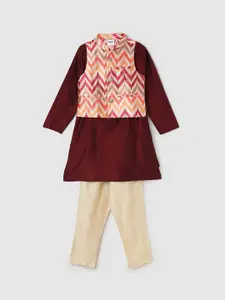 max Boys Round Neck Long Sleeves Straight Kurta With Pyjamas & Nehru Jacket