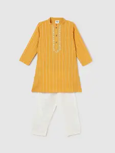 max Boys Striped Mandarin Collar Long Sleeves Straight Kurta & Pyjamas