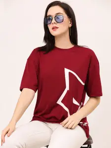 Leotude Geometric Printed Drop-Shoulder Sleeves Oversized T-shirt