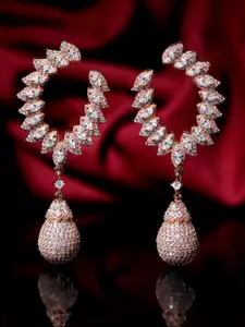 Rubans Rose Gold Plated Zircon Studded Geometric Drop Earrings