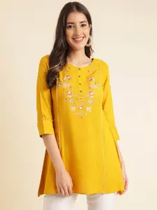 Sangria Floral Embroidered Short Kurti
