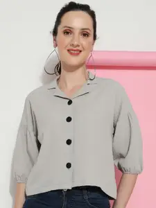 DressBerry Grey Puff Sleeve Shirt Style Top