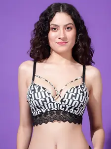 PARKHA Typography Printed Medium Coverage Heavily Padded Plunge Bra All Day Comfort