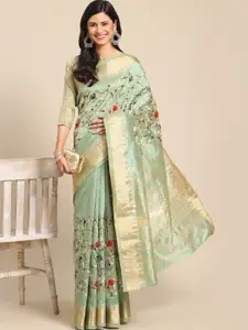 Mitera Floral Embroidered Zari Silk Cotton Mysore Silk Saree