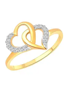 Vighnaharta Gold Plated Cubic Zirconia Stone Studded Double Heart Finger Ring