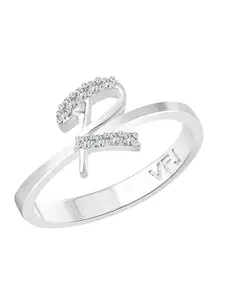 Vighnaharta Silver-Plated CZ Studded Alphabet R Finger Ring