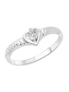 Vighnaharta Rhodium-Plated CZ Studded Rope Design Heart Finger Ring