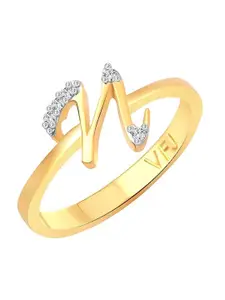 Vighnaharta Gold-Plated CZ Studded Alphabet N Finger Ring