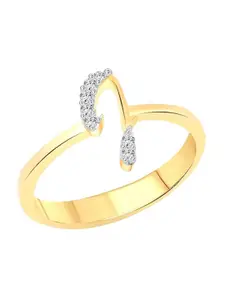 Vighnaharta Gold-Plated CZ Studded Alphabet J Finger Ring