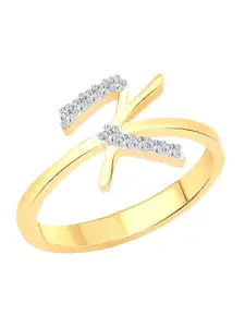 Vighnaharta Gold-Plated CZ Studded Alphabet K Finger Ring