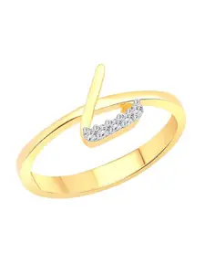Vighnaharta Gold-Plated CZ Studded Alphabet L Finger Ring