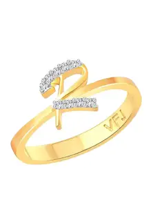 Vighnaharta Gold-Plated CZ Studded Alphabet R Finger Ring
