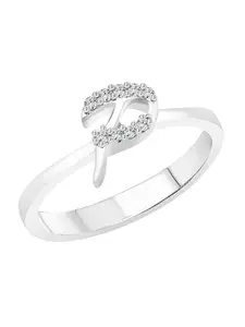 Vighnaharta Rhodium Plated Cubic Zirconia Stone Studded Alphabet P Finger Ring