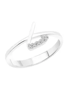 Vighnaharta Rhodium Plated Cubic Zirconia Studded Alphabet L Finger Ring