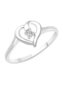 Vighnaharta Rhodium-Plated CZ Studded Sweet Heart Finger Ring