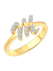 Vighnaharta Gold Plated Cubic Zirconia Studded Alphabet M Finger Ring