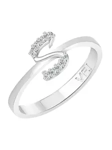 Vighnaharta Rhodium Plated Cubic Zirconia Stone Studded Alphabet S Finger Ring