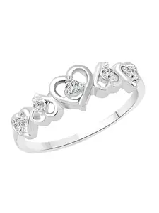 Vighnaharta Rhodium Plated Cubic Zirconia Stone Studded Dancing Heart Finger Ring