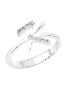 Vighnaharta Rhodium Plated Cubic Zirconia Stone Studded Alphabet K Finger Ring
