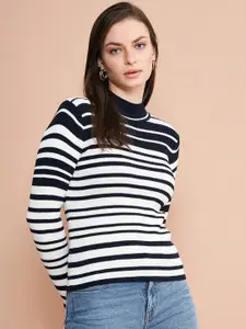 98 Degree North Striped Mock Collar Long Sleeves Acrylic Pullover Sweaters