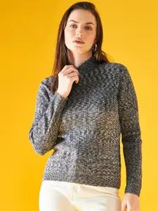 98 Degree North Abstract Mock Collar Long Sleeves Acrylic Pullover Sweaters