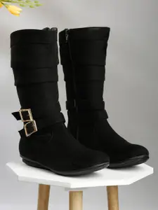 Flat n Heels Women Suede High-Top Zipper Boots