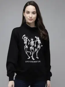 The Dry State Black Graphic Printed Round Neck Pullover Sweatshirt
