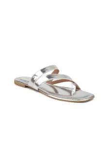 Inc 5 Women Silver-Toned Colourblocked Open Toe Flats