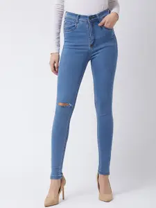 DressBerry Women Blue Skinny Fit High-Rise Slash Knee Stretchable Jeans