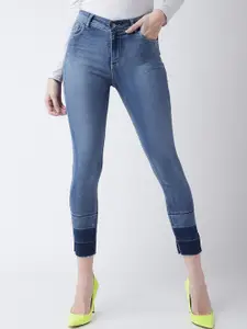 DressBerry Women Skinny Fit High Rise Light Fade Frayed Hem Cropped Stretchable Jeans