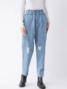 DressBerry Women Mom Fit High Rise Mildly Distressed Stretchable Jeans